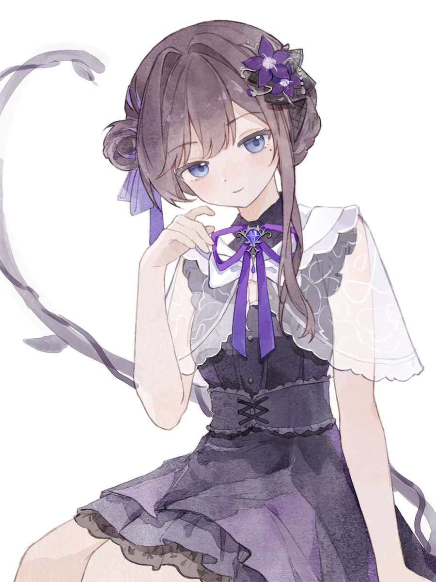 身着蕾丝披肩、托腮浅笑的枝堇 Sumire